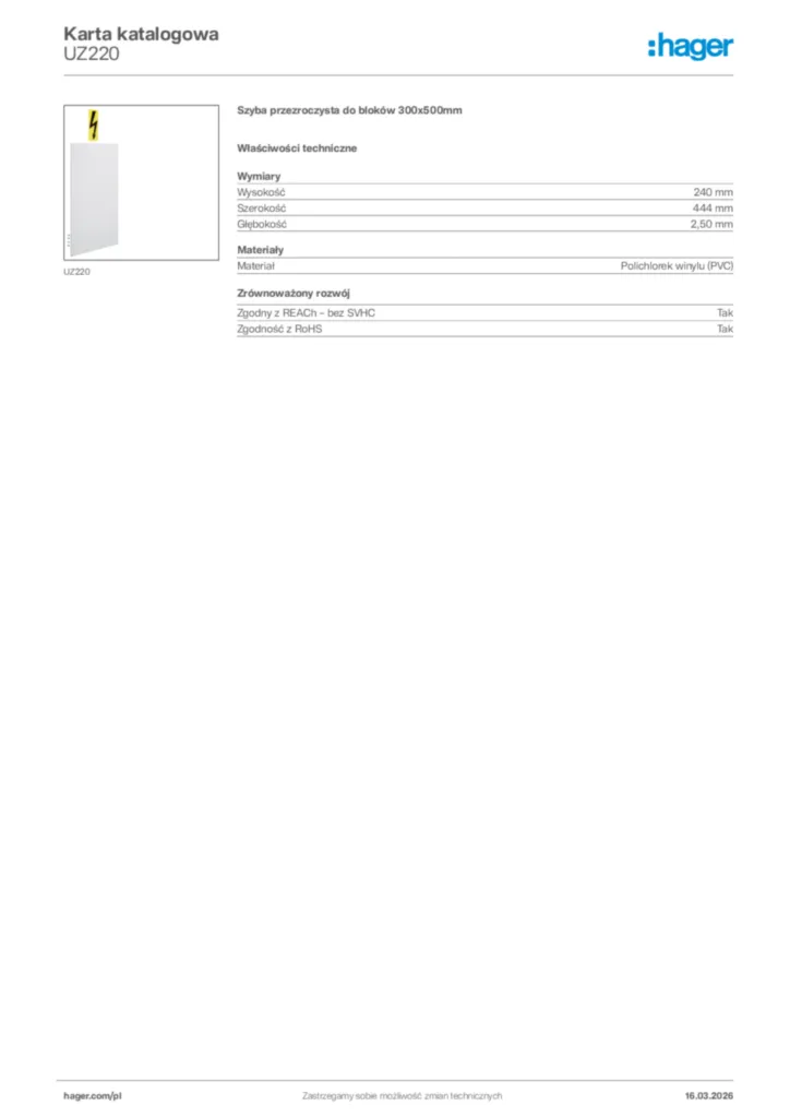 Zdjęcie Hager Karta katalogowa UZ220 | Hager Polska