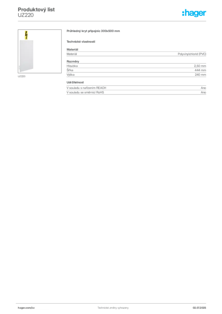 Obrázek Hager Produktový list UZ220 | Hager