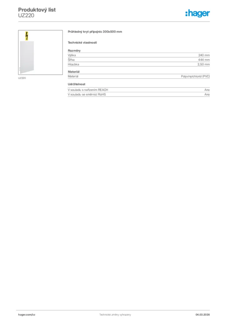 Obrázek Hager Product data sheet UZ220 | Hager