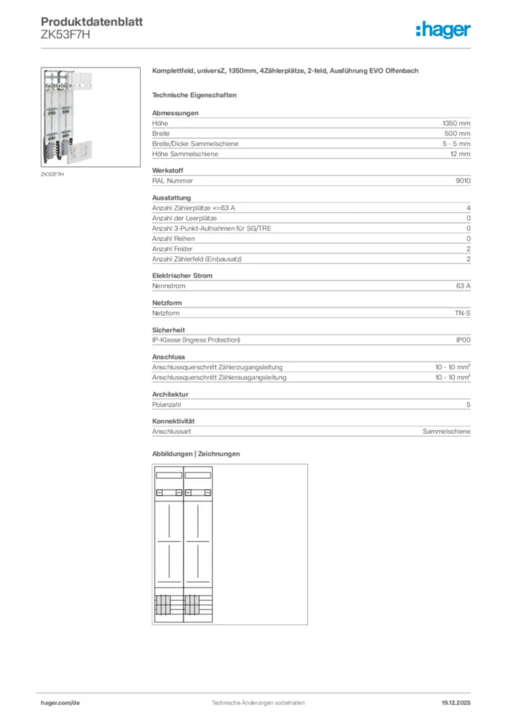 Bild Hager Produktdatenblatt ZK53F7H | Hager Deutschland