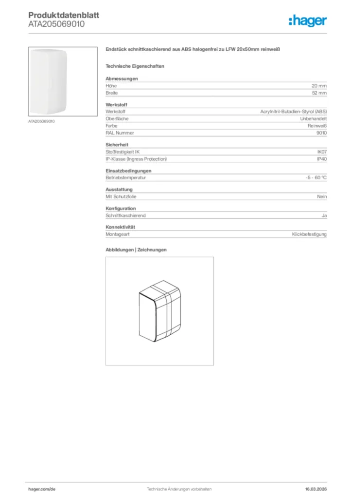 Bild Hager Produktdatenblatt ATA205069010 | Hager Deutschland