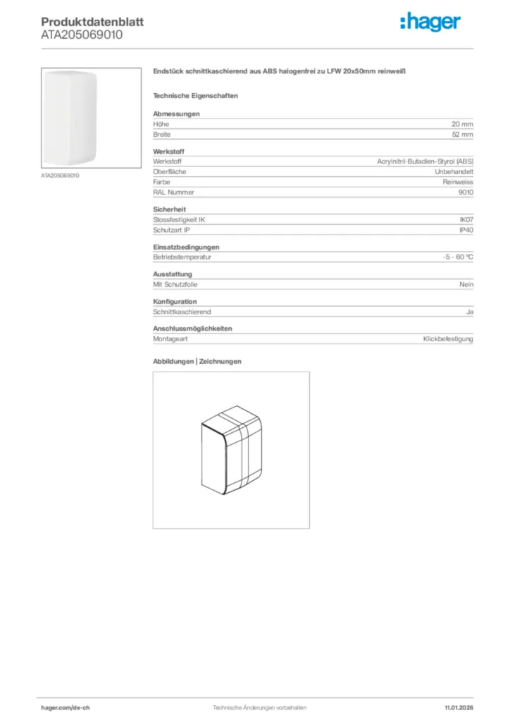 Bild Hager Produktdatenblatt ATA205069010 | Hager Schweiz
