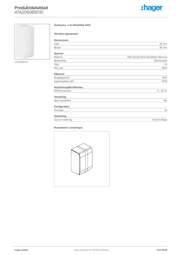 Bild Hager Produktdatablad ATA205069010 | Hager Sverige