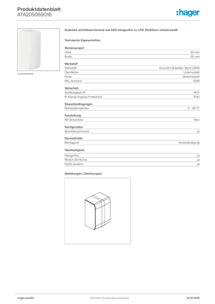 Bild Hager Produktdatenblatt ATA205069016 | Hager Deutschland