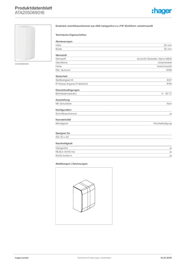 Bild Hager Produktdatenblatt ATA205069016 | Hager Deutschland