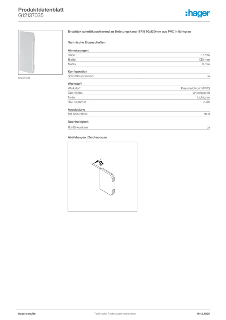Bild Hager Produktdatenblatt G12137035 | Hager Deutschland