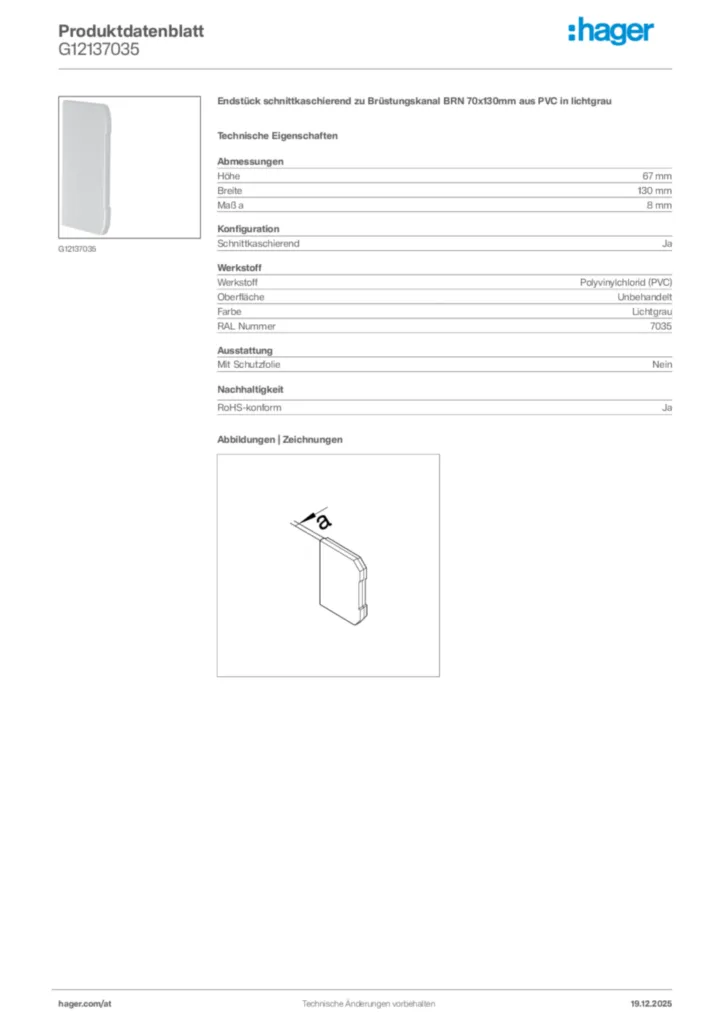 Bild Hager Produktdatenblatt G12137035 | Hager Deutschland