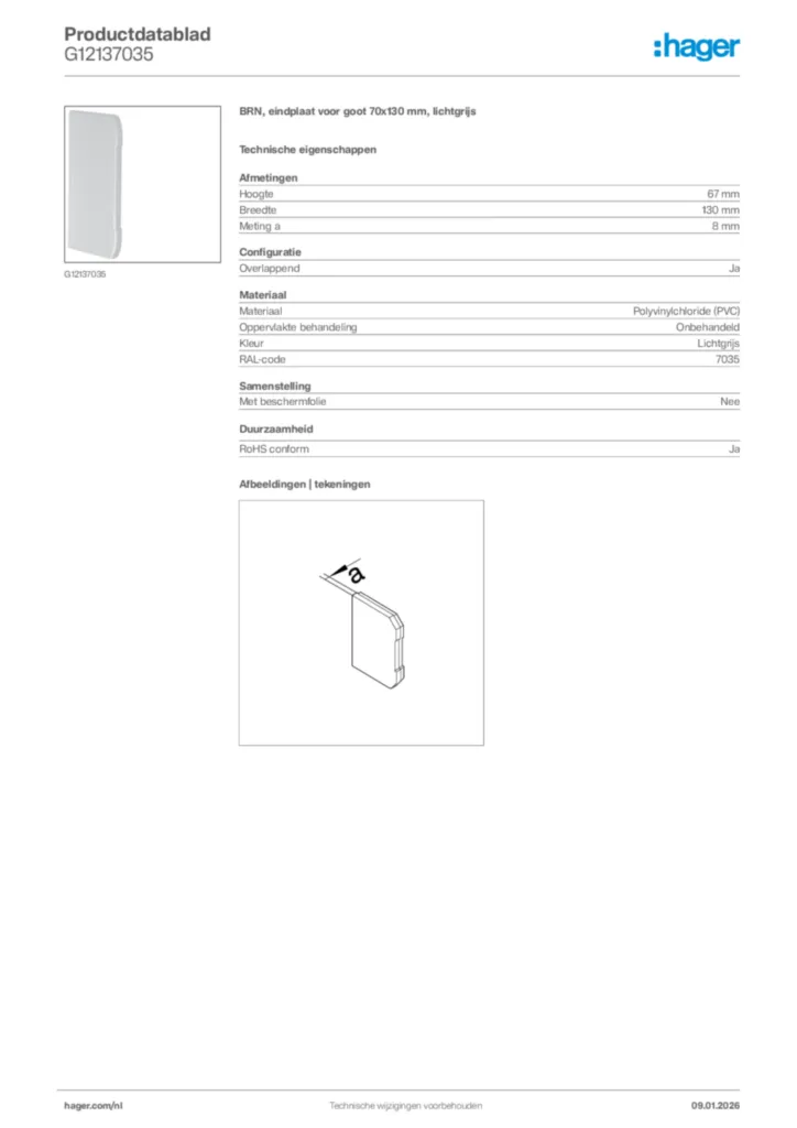 Afbeelding Hager Productdatablad G12137035 | Hager Nederland