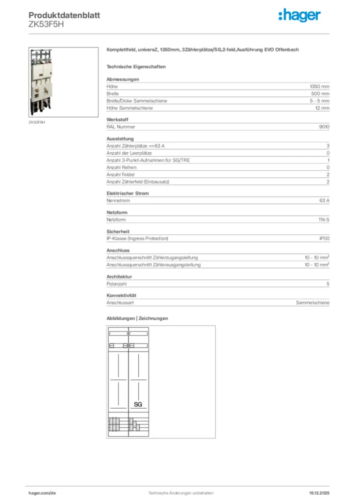 Bild Hager Produktdatenblatt ZK53F5H | Hager Deutschland