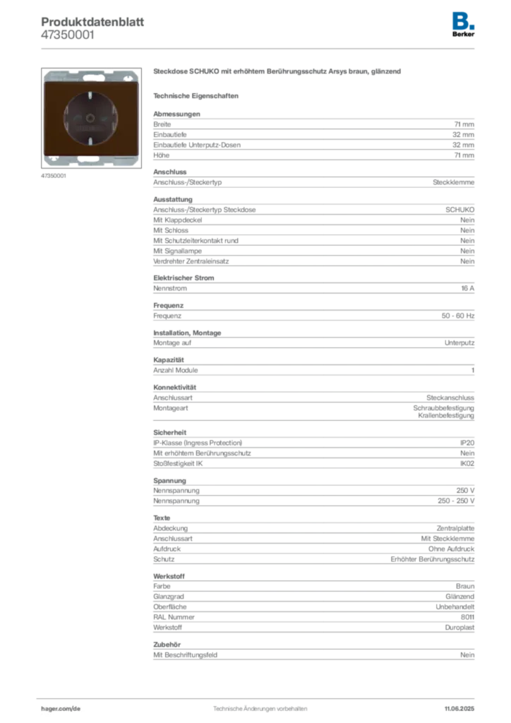 Bild Berker Produktdatenblatt 47350001 | Hager Deutschland