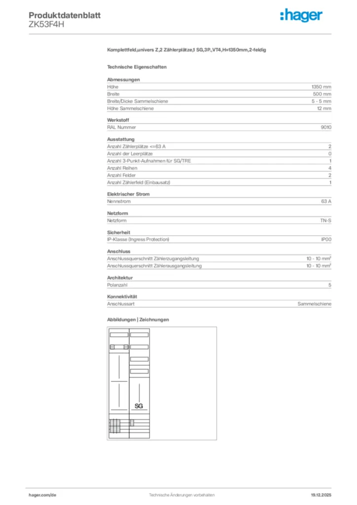 Bild Hager Produktdatenblatt ZK53F4H | Hager Deutschland