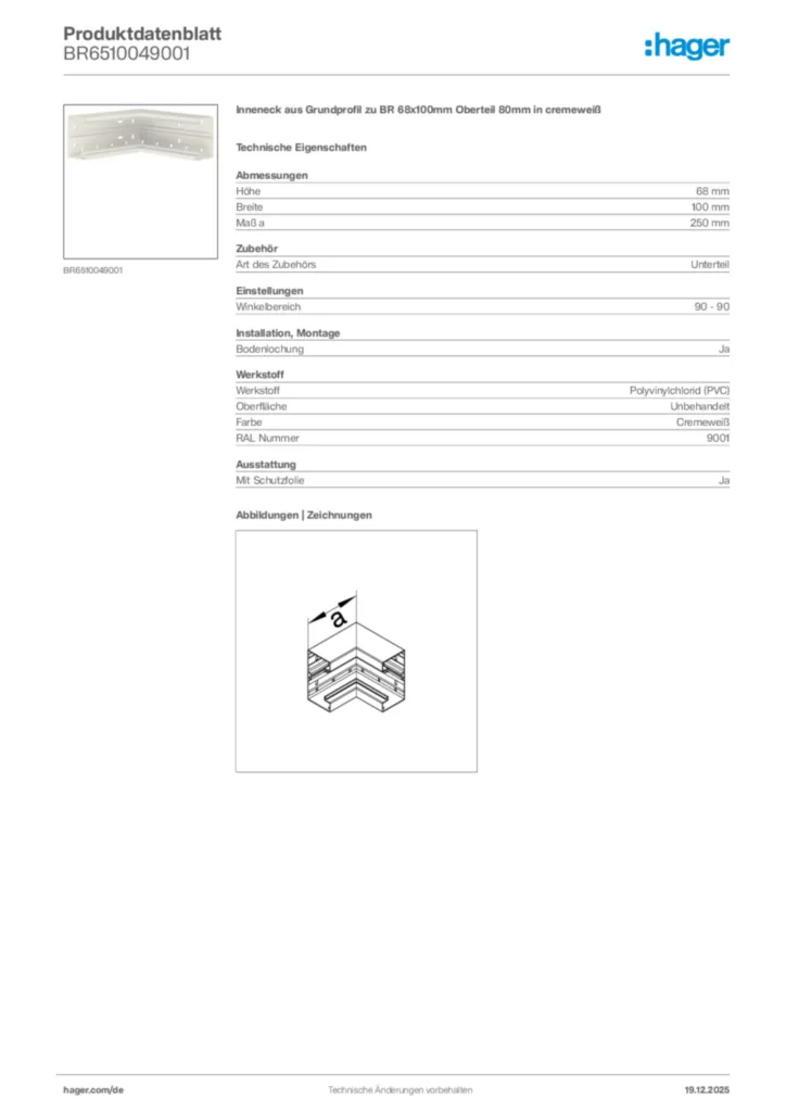 Bild Hager Produktdatenblatt BR6510049001 | Hager Deutschland