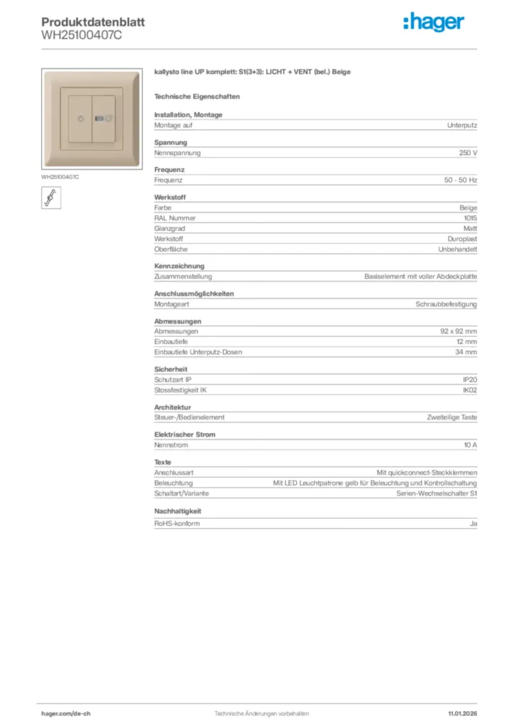 Bild Hager Produktdatenblatt WH25100407C | Hager Schweiz