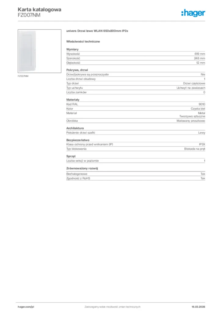 Zdjęcie Hager Karta katalogowa FZ007NM | Hager Polska