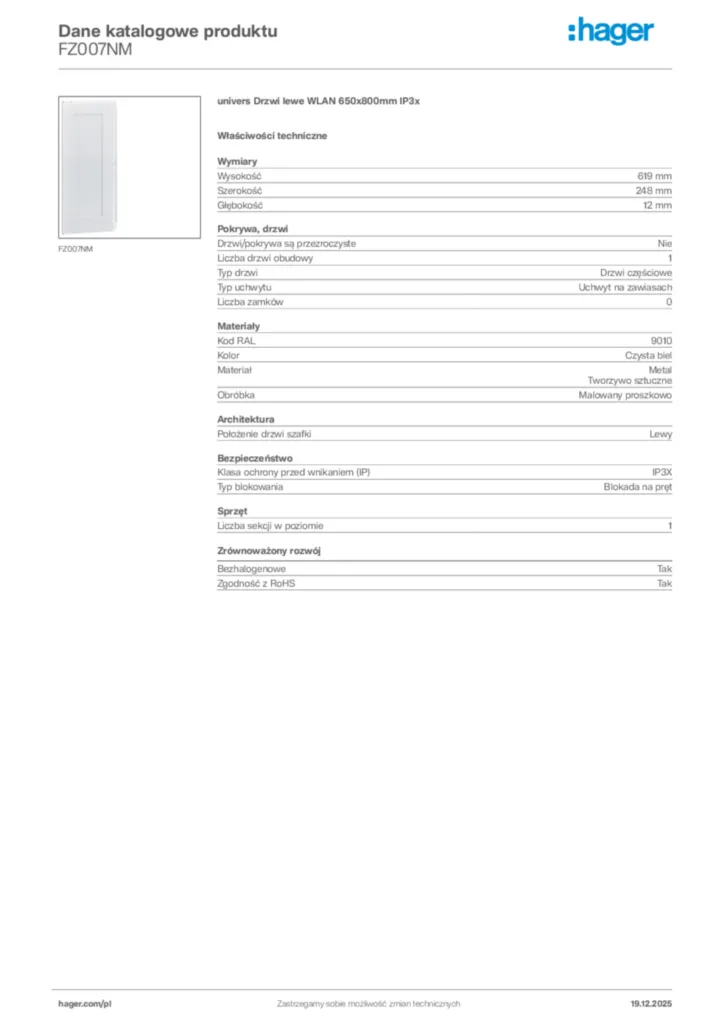 Zdjęcie Hager Karta katalogowa FZ007NM | Hager Polska