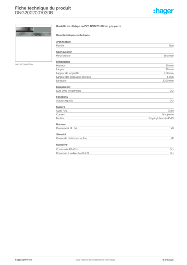 Image Hager Fiche technique du produit DNG2002007030B | Hager Suisse