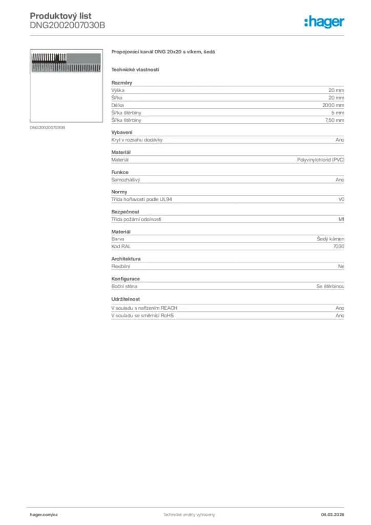 Obrázek Hager Product data sheet DNG2002007030B | Hager