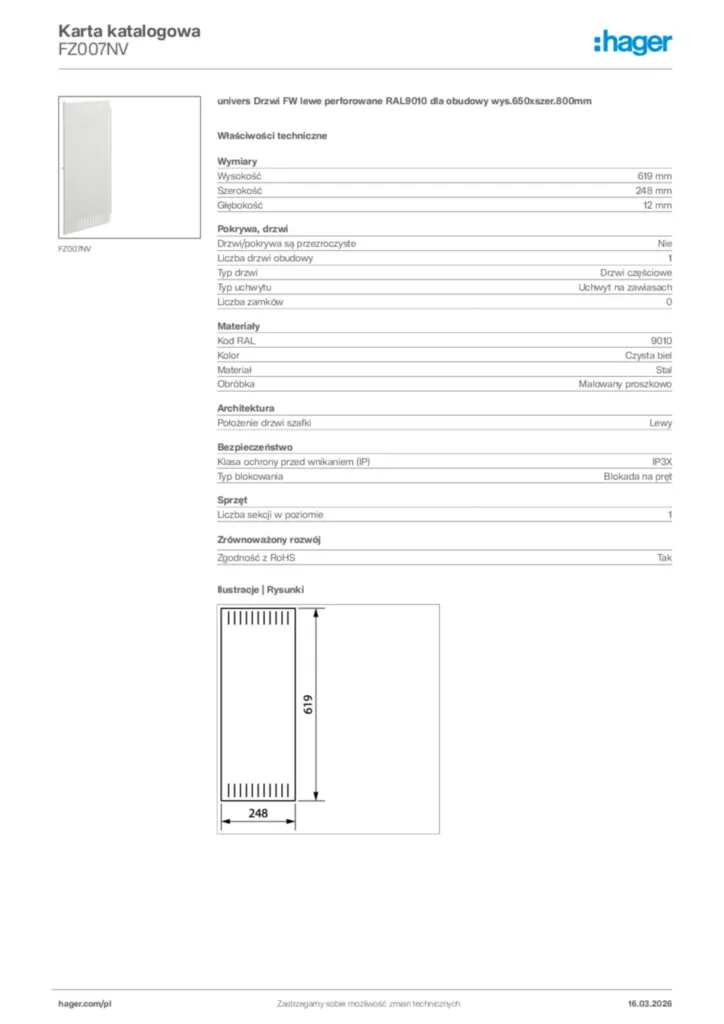 Zdjęcie Hager Karta katalogowa FZ007NV | Hager Polska