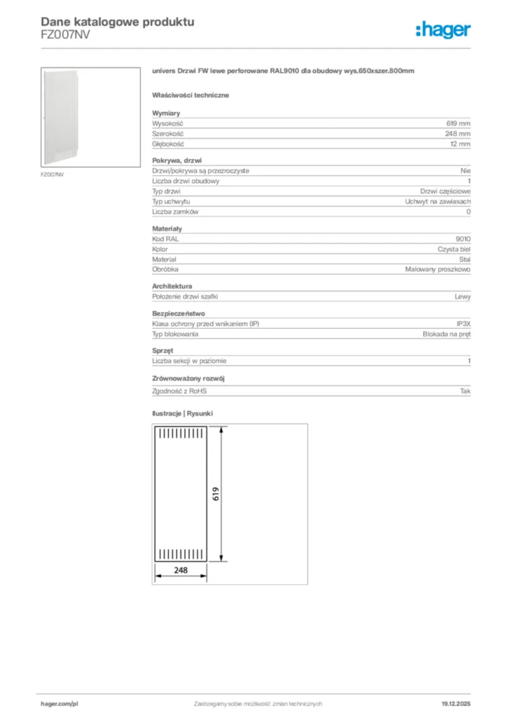 Zdjęcie Hager Karta katalogowa FZ007NV | Hager Polska