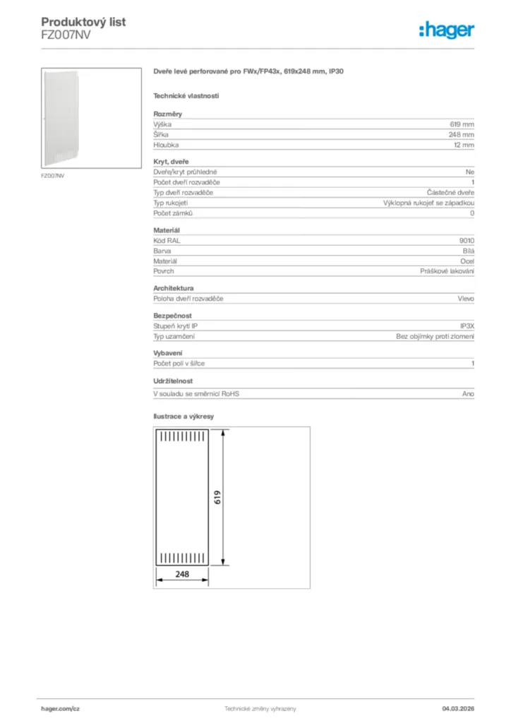 Obrázek Hager Product data sheet FZ007NV | Hager