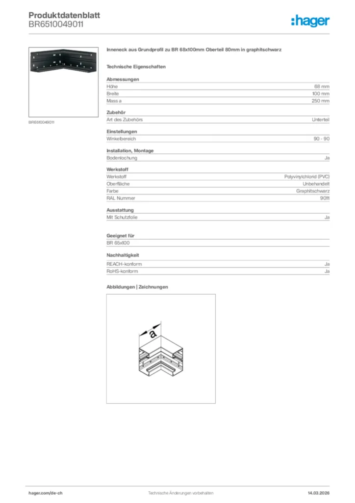 Bild Hager Produktdatenblatt BR6510049011 | Hager Schweiz