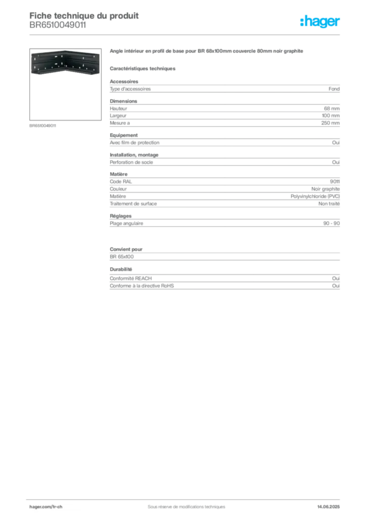 Image Hager Fiche technique du produit BR6510049011 | Hager Suisse