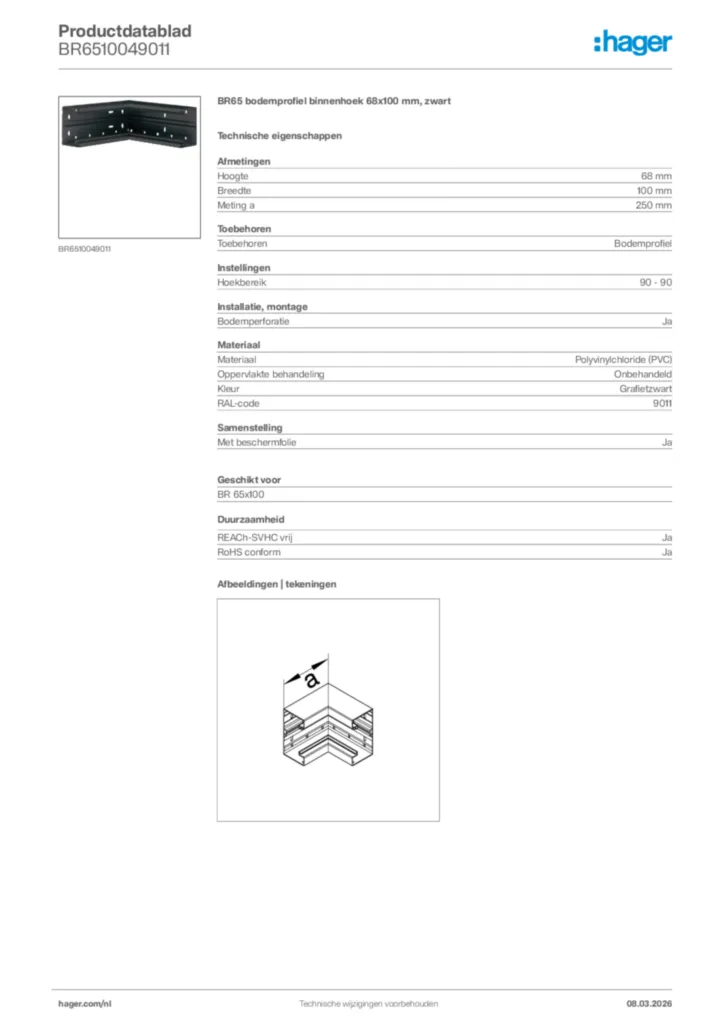Afbeelding Hager Productdatablad BR6510049011 | Hager Nederland