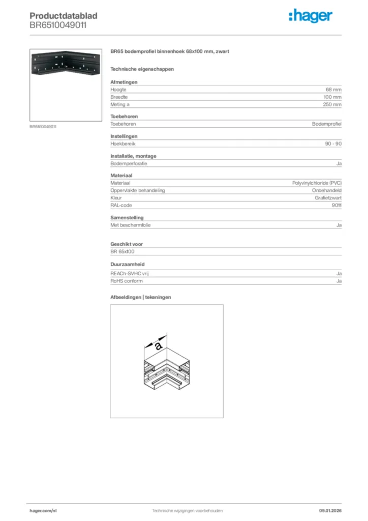Afbeelding Hager Productdatablad BR6510049011 | Hager Nederland