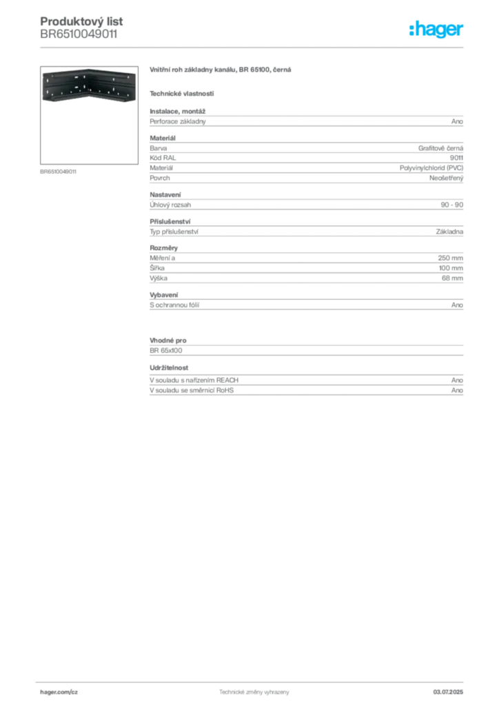 Obrázek Hager Produktový list BR6510049011 | Hager