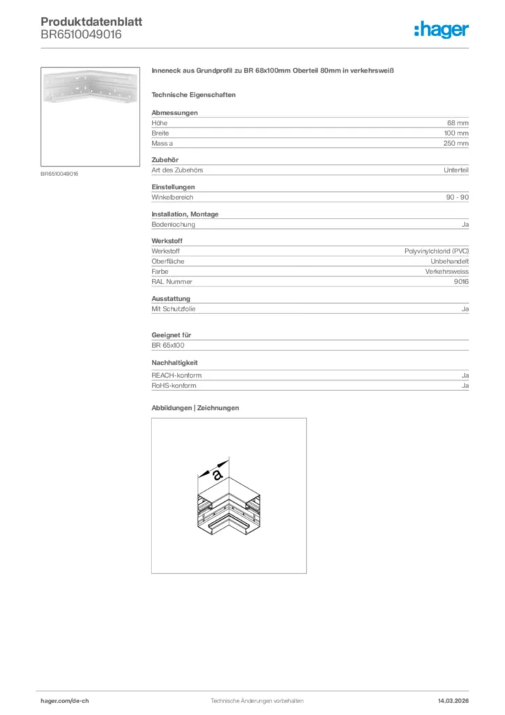 Bild Hager Produktdatenblatt BR6510049016 | Hager Schweiz