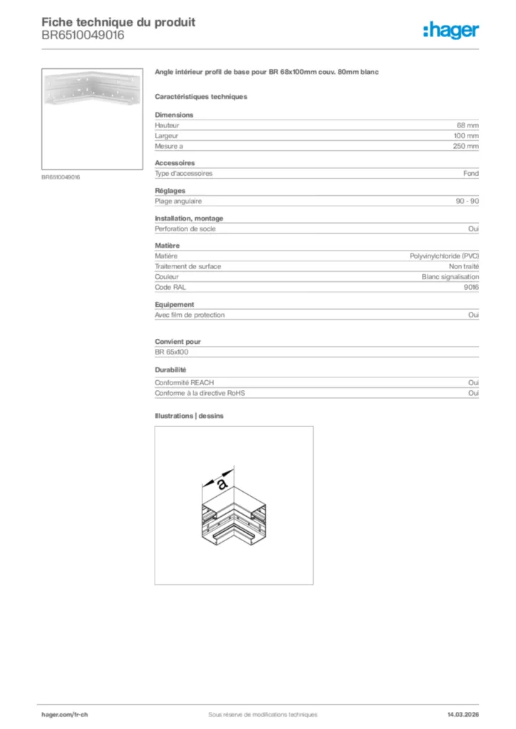 Image Hager Fiche technique du produit BR6510049016 | Hager Suisse