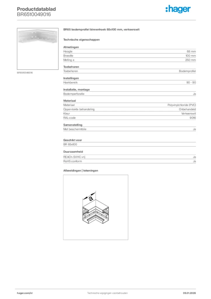 Afbeelding Hager Productdatablad BR6510049016 | Hager Nederland