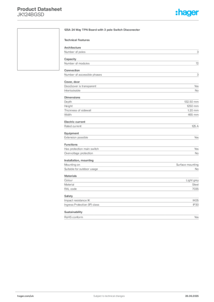 Image Hager Product data sheet JK124BGSD  | Hager