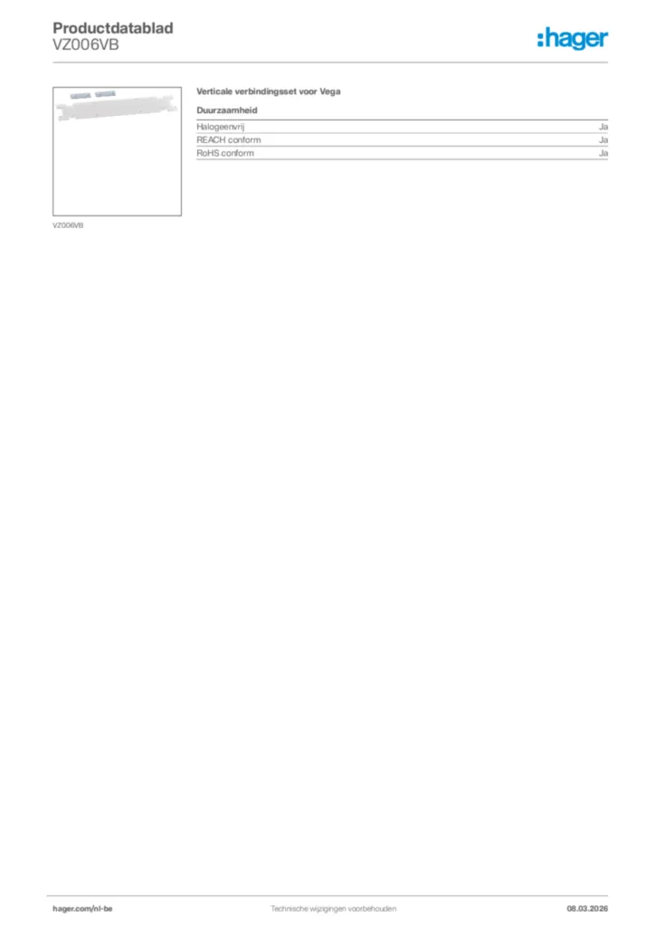 Afbeelding Hager Productdatablad VZ006VB | Hager Belgium