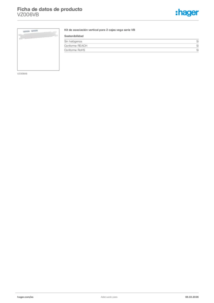 Imagen Hager Ficha de datos de producto VZ006VB | Hager España