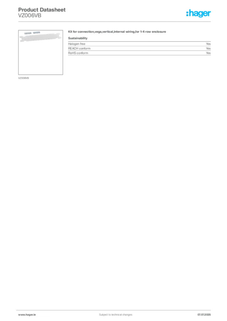 Image Hager Product data sheet VZ006VB  | Hager