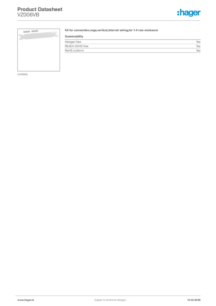 Image Hager Product data sheet VZ006VB  | Hager
