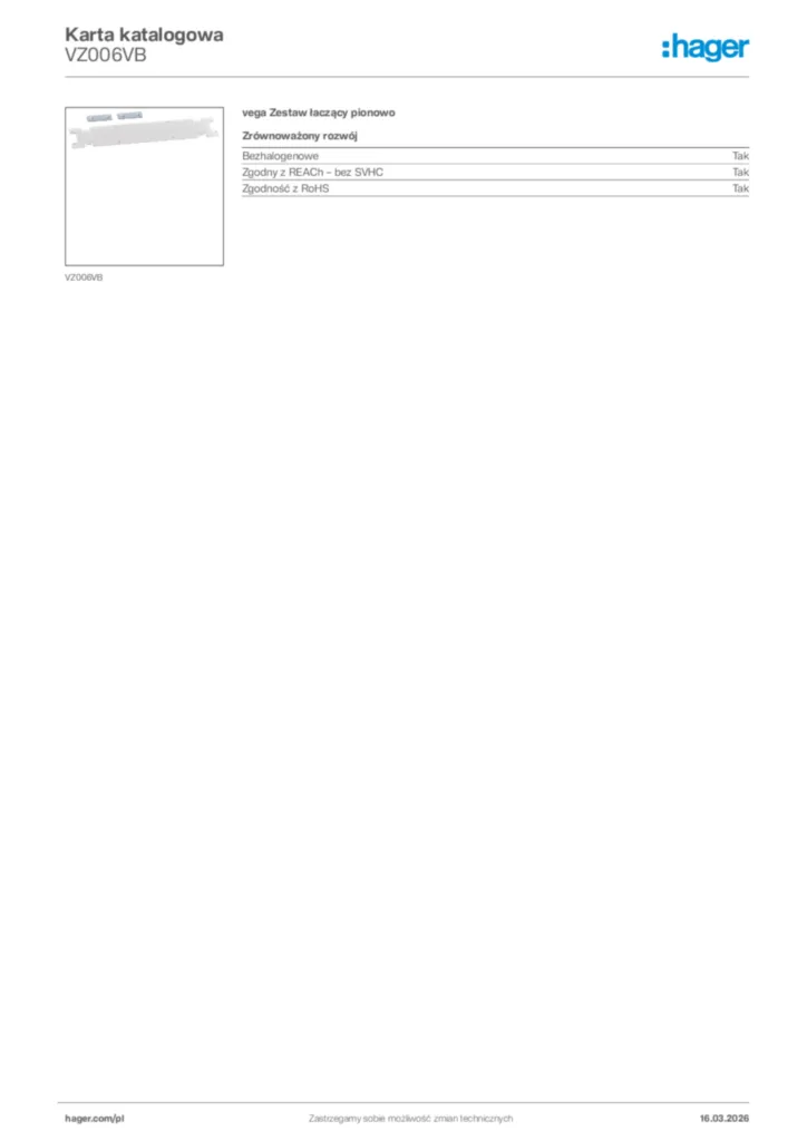 Zdjęcie Hager Karta katalogowa VZ006VB | Hager Polska
