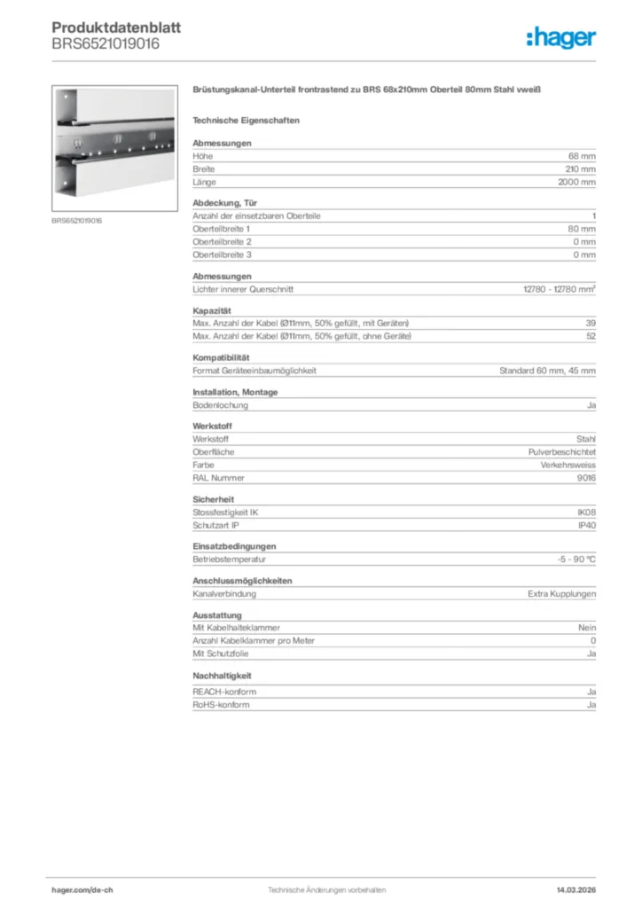 Bild Hager Produktdatenblatt BRS6521019016 | Hager Schweiz