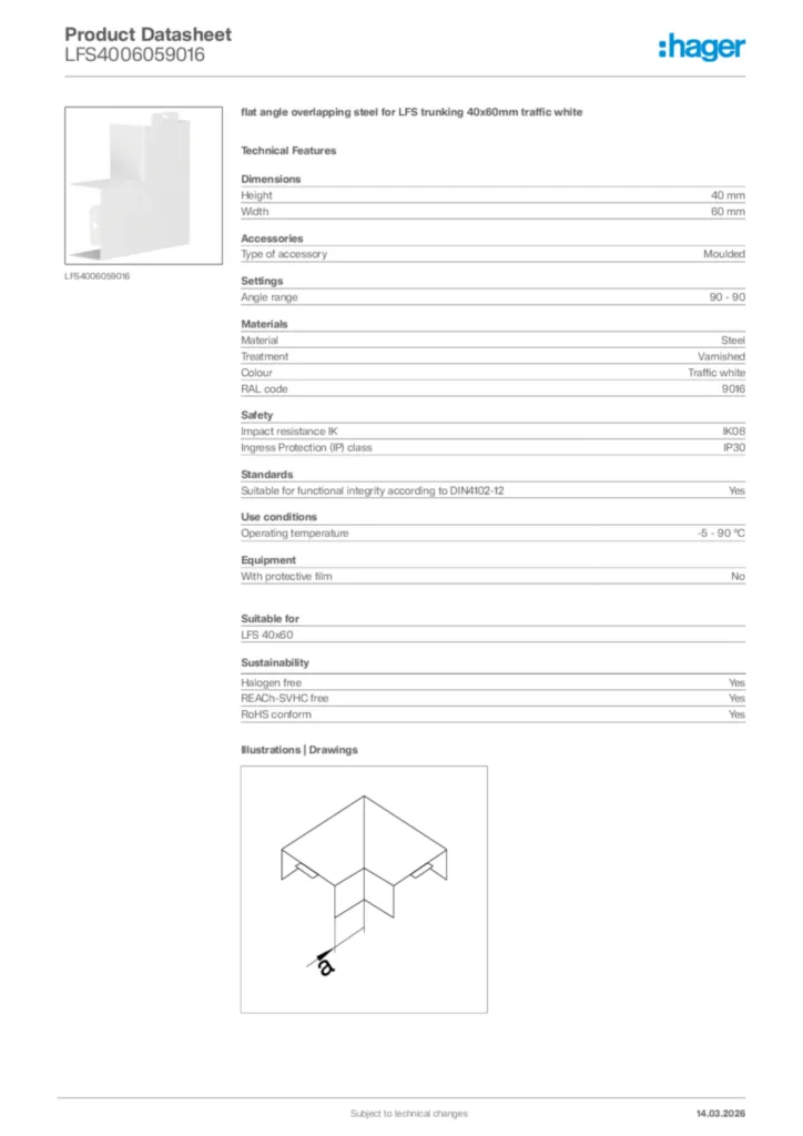 Image Hager Product data sheet LFS4006059016  | Hager Africa