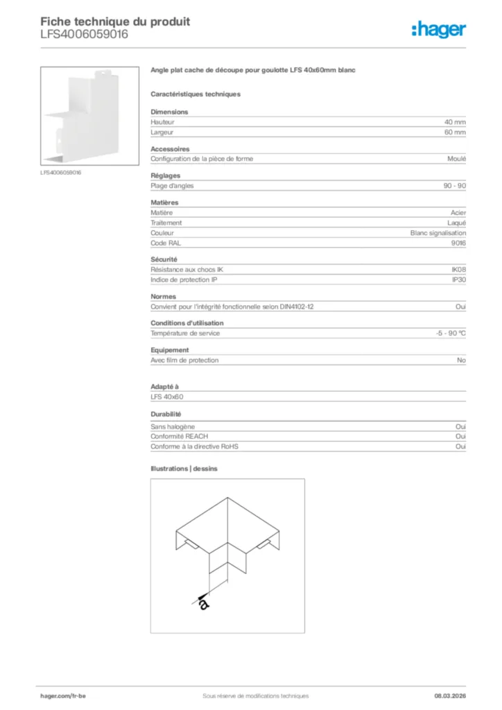 Image Hager Fiche technique du produit LFS4006059016 | Hager Belgique