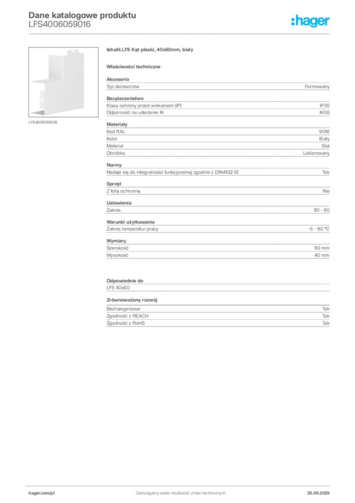 Zdjęcie Hager Karta katalogowa LFS4006059016 | Hager Polska