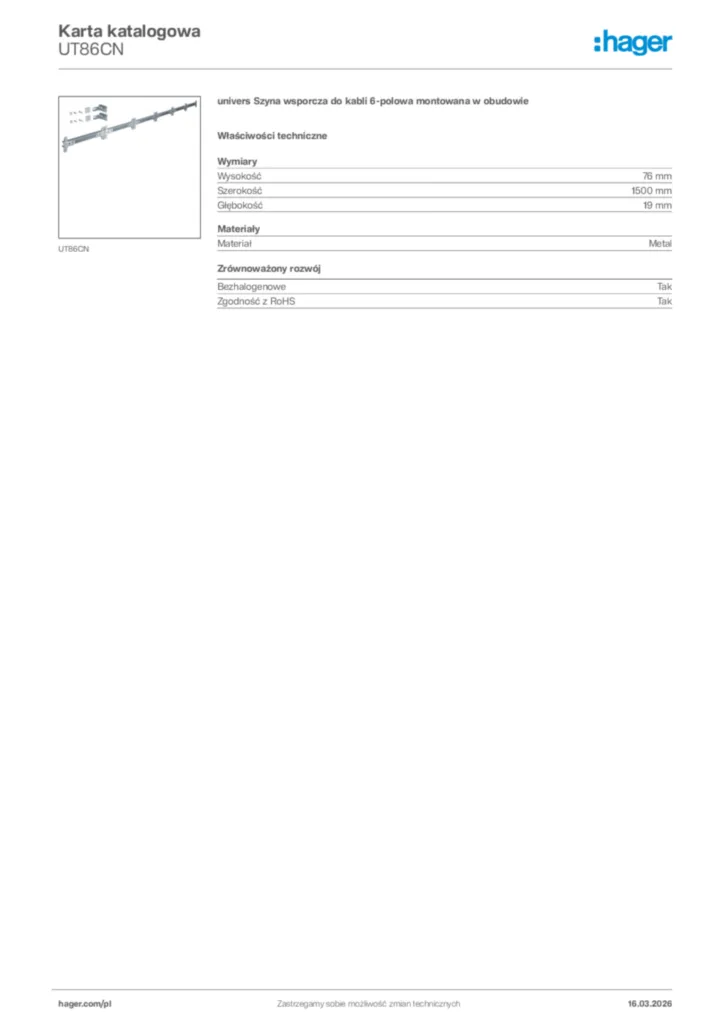 Zdjęcie Hager Karta katalogowa UT86CN | Hager Polska
