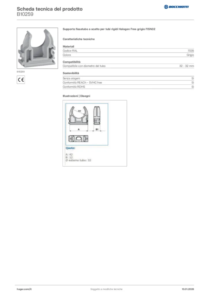 Immagine Bocchiotti Scheda tecnica del prodotto B10259 | Hager Italia