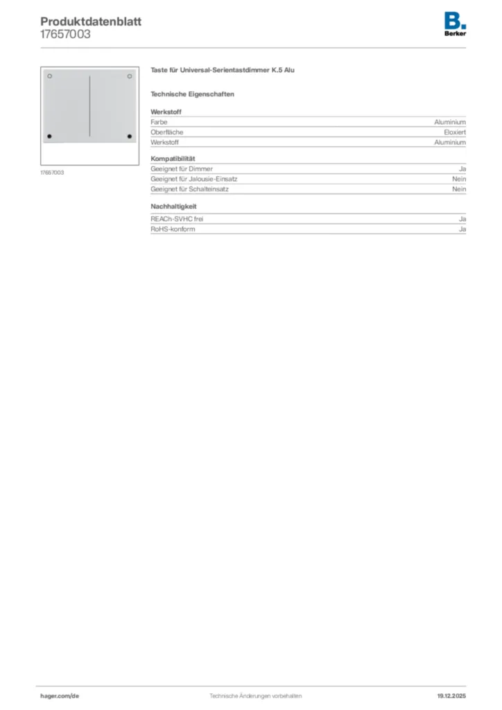 Bild Berker Produktdatenblatt 17657003 | Hager Deutschland