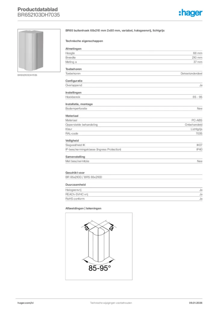 Afbeelding Hager Productdatablad BR652103DH7035 | Hager Nederland