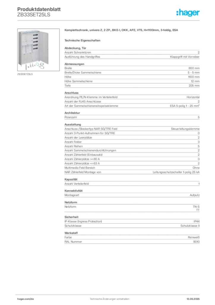 Bild Hager Produktdatenblatt ZB33SET25LS | Hager Deutschland