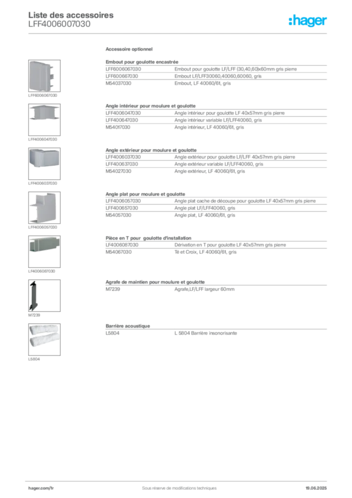 Image Hager Fiche technique du produit LFF4006007030 | Hager France