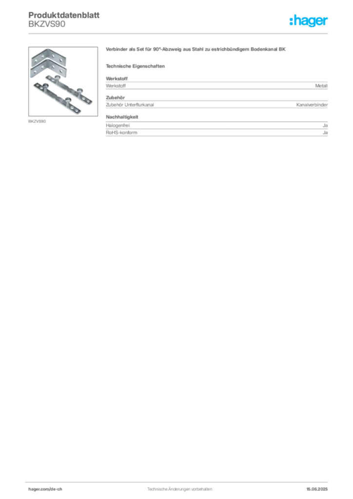 Bild Hager Produktdatenblatt BKZVS90 | Hager Schweiz