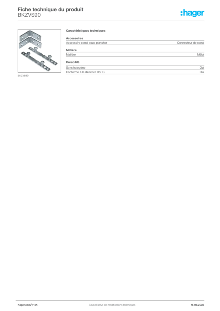 Image Hager Fiche technique du produit BKZVS90 | Hager Suisse